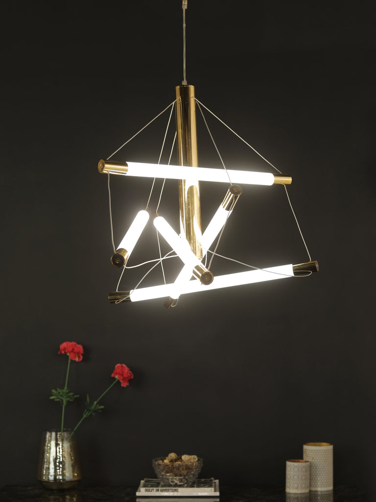 Cardiff Gold Glass Tube Chandelier | Buy Modern Chandeliers Online India