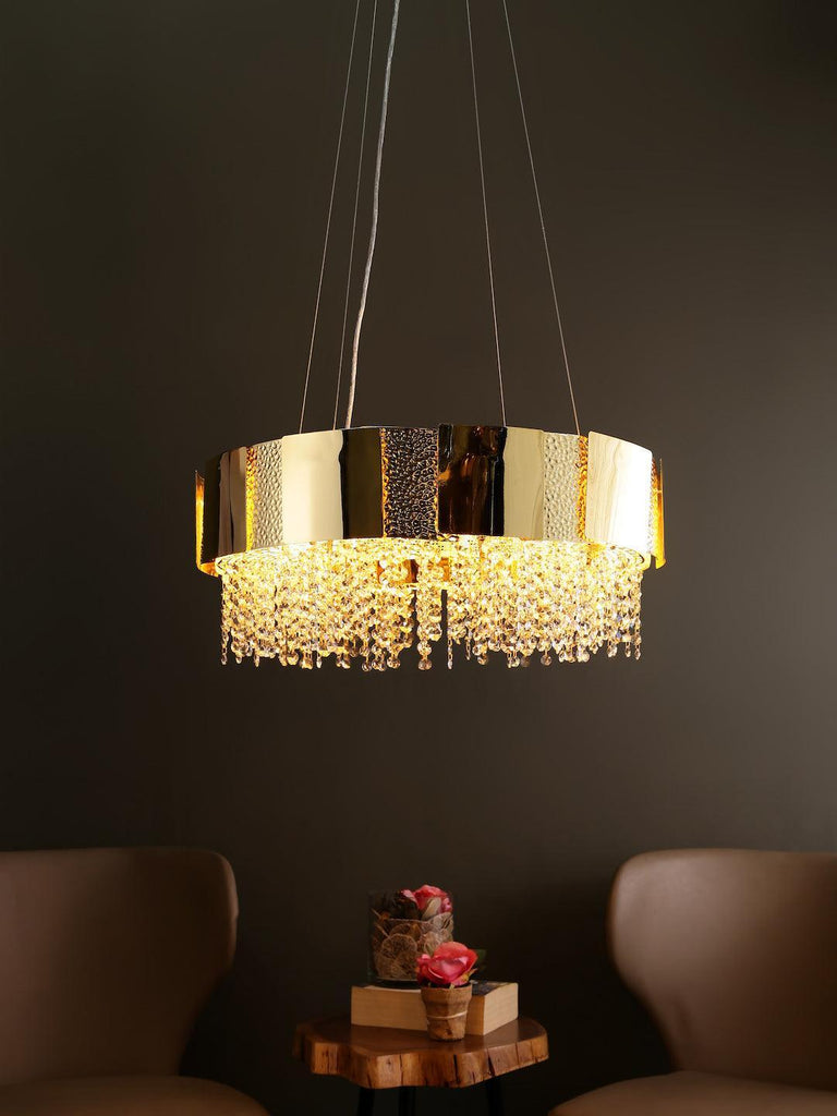 Ellie Gold Crystal Drum Hanging Light | Buy Drum Crystal Chandeliers Online India