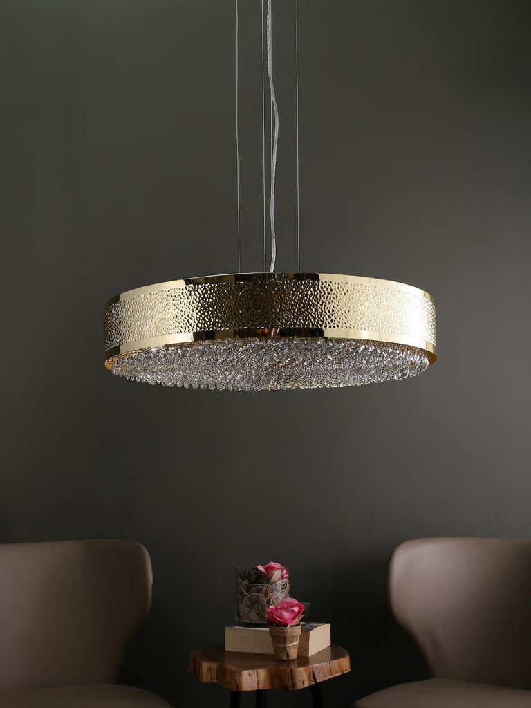Ellie Gold Crystal Drum Hanging Light | Buy Drum Crystal Chandeliers Online India