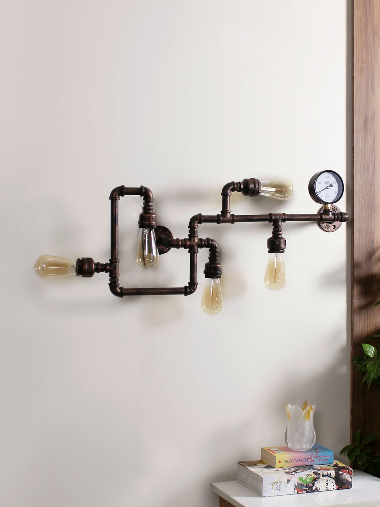 Iron Pipe 5-Lamp Industrial Wall Lamp| Buy Luxury Wall Lights Online India
