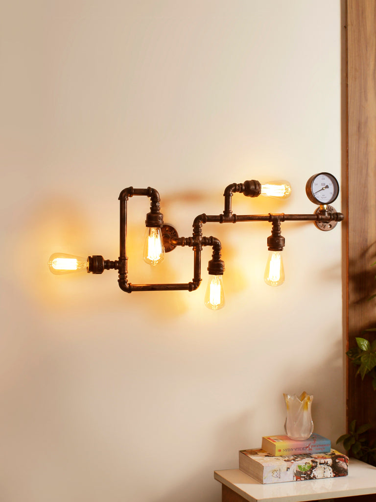 Iron Pipe 5-Lamp Industrial Wall Lamp| Buy Luxury Wall Lights Online India