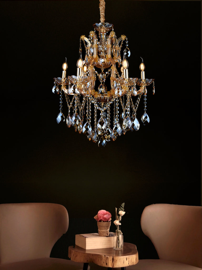 Camila Amber 6-Lamp  | Buy Crystal Chandeliers Online in India | Jainsons Emporio Lights
