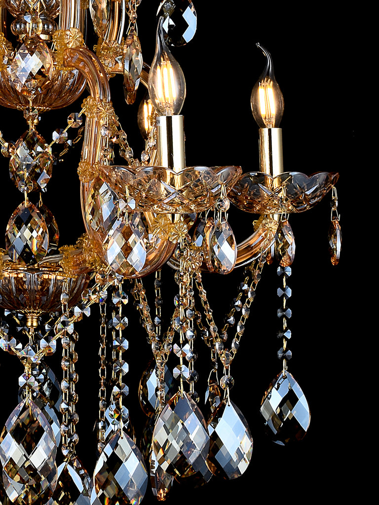 Camila Amber 6-Lamp  | Buy Crystal Chandeliers Online in India | Jainsons Emporio Lights