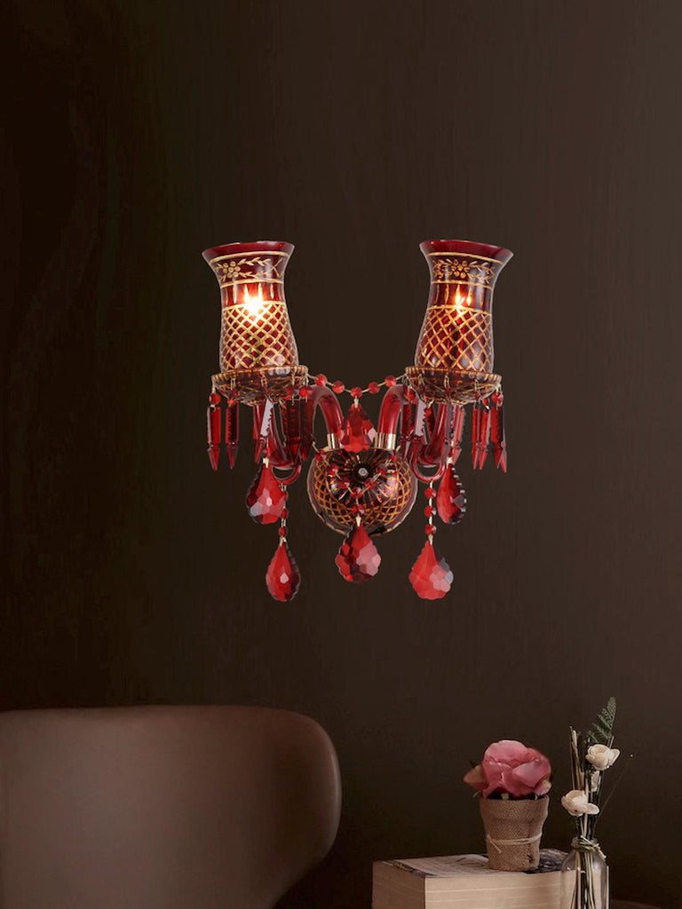 Elizabeth Red Crystal Wall Light| Buy Crystal Wall Lights Online India